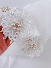 Women Bride Bridal Wedding White Pearl Flower with Clips Trim Hair head Veil