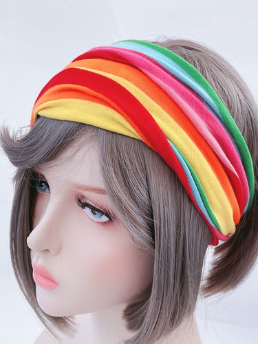 Women Boho Retro Rainbow Yoga Colorful Wide Hair head band Headband Bandana