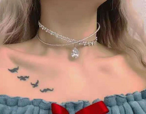 Women Silver White Crystal Drop Necklace Choker Celestial Hair Head Crown Tiara