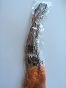 Women BOHO Syn suede Orange Feather beads Braided Hair head band Headband Wrap