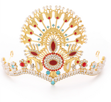 Women Peacock Egypt Greek Party Prom Hair Head Crystal Pearl Gold crown Tiara