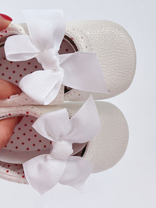 Baby Shower Girls Children Kids Christening White Bow Crib Dress Shoes Photo