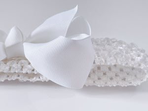 Girl Baby Shower grosgrain Bow Pure White Birthday Party Hair head Headband