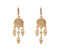 Women Gold Color Dream Catcher Feather Leaf Shape Dangle Earrings