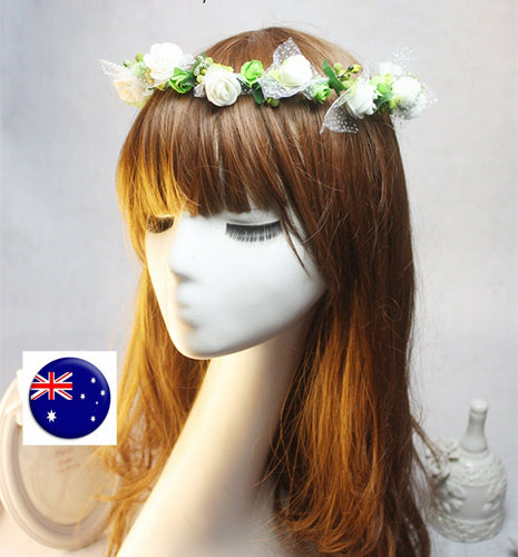 Women wedding White Flower bride leaf Party Hair Headband Crown Prop Garland