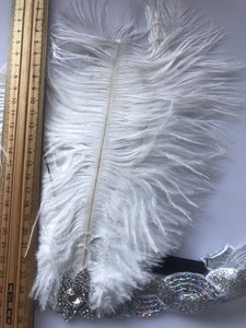 Women Lady retro White Feather Flapper Party Hair headband accessory fascinator