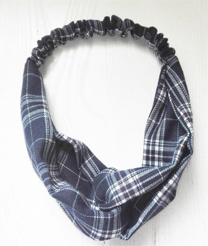 New Women Girl Retro Navy Blue Check Cross Scarf Hair head band Headband bandana