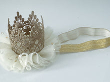 Girl Kids Baby Lace Gold Princess Birthday Crown Tiara Elastic Hair Headband
