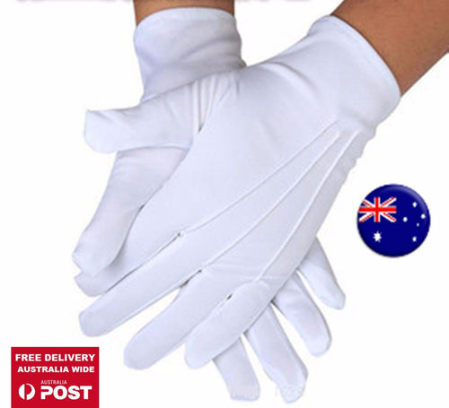 AU Men Lady white Stripe Party Fancy Costume Magician Driving SHORT Satin Gloves