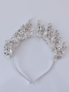 Women Crystal Silver Leaf Bride Prom Party Hair Headband head Band Fascinator