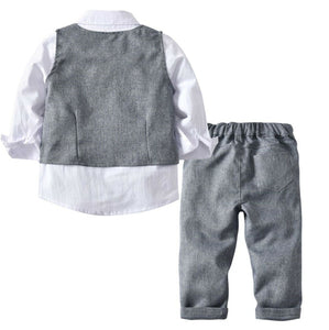Page Boys Kids Wedding Birthday Party Grey Bodysuit Outfits Suits Bowtie Set