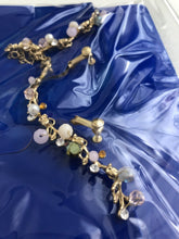 Women slim Beige Crystal Pink Bead Gold color Dress Necklace Earrings Clips Set