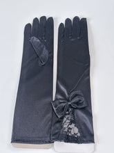 Women Opera Bride Hollywood Party Fancy Ball Wedding Satin Black Lace Bow Gloves