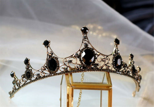 Women Retro Black Crystal Bronze Halloween Party Hair Headband Crown Tiara