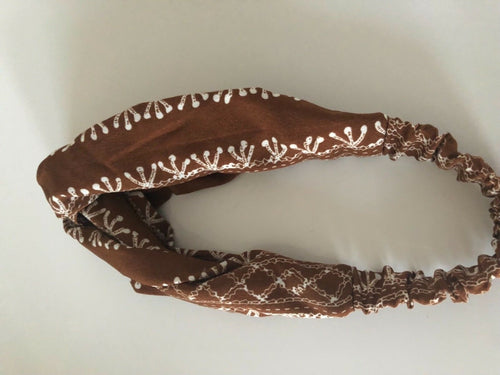 Women Lady Boho Retro Vintage look Cross Twist hair headband band bandana scarf Brown