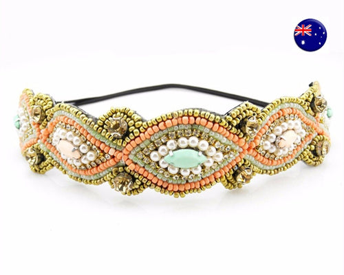 Women Lady Retro BOHO Crystal Rhinestone Beige bridal Hair Headband Head band