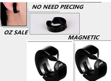 Black Hoop Magnetic Stainless Steel Titanium Fake Earrings clip on no ear hole
