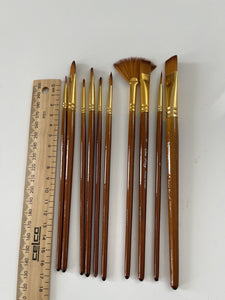 10PC Wooden Artist Paint Brush Set - Acrylic, Watercolor & Oil Painting