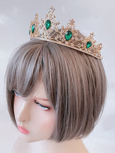 Women Retro Green Crystal Bronze Queen Party Hair Head Headband Crown Tiara