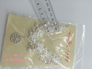 Women boho White Wedding Bride Crystal Lace Pearl Party Forehead Hair Headband