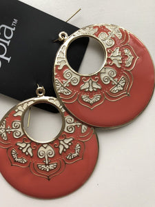 Women Retro red Boho Ethic Bohemian Round Shape Loop Earrings Ear Hook Drop Chip