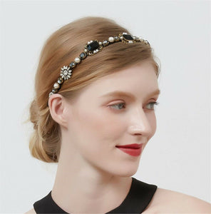 Women Black Gem Crystal Retro Gold Royal Hair Headband head Band Hoop accessory