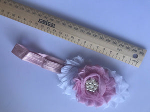 Child Girl Kid Baby Pink White Flower Lace Pearl Elastic hair band Headband PROP