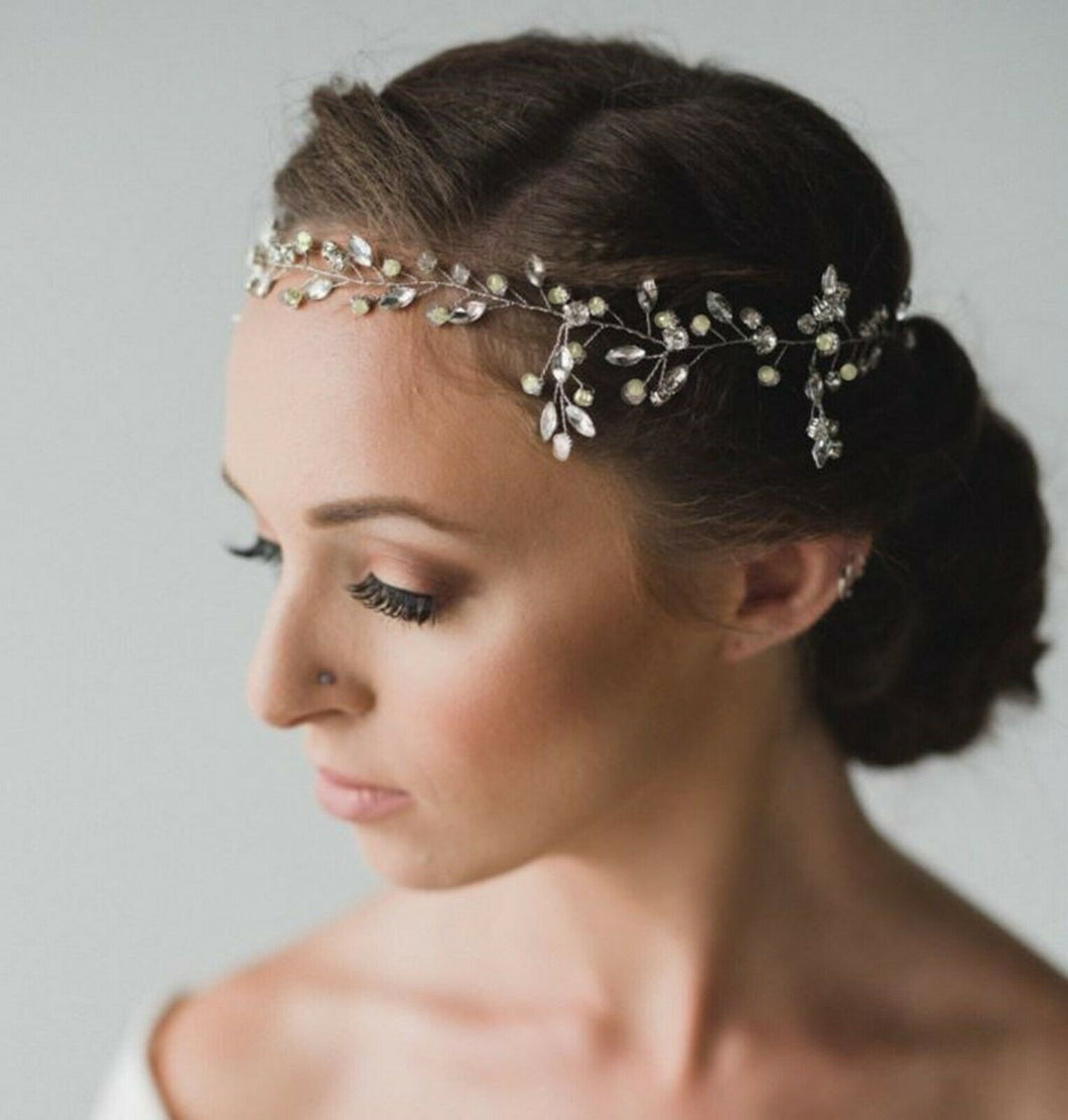 Women Wedding Bride Crystal Silver wire color Hair band head piece garland tiara
