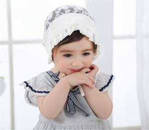 Girl Princess Beige Lace Flower Embroidery Bonnet Beanie Summer Sun Hat Cap
