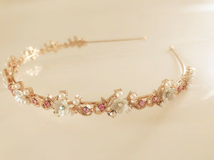 Women Little Flower Floral Gemstone Crystal Gold Hair Head Band Hoop Headband