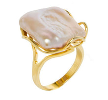 Women Chic Pearl Gold Color Square Shape Ring