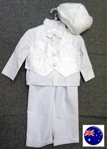 Boys baby cotton white Long sleeves christening shower outfits suits 4 pcs set