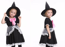 Kid Girl Children Fancy Halloween Party Witch wizard Costume Dress + Hat Set
