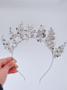 Women Crystal Silver Leaf Bride Prom Party Hair Headband head Band Fascinator