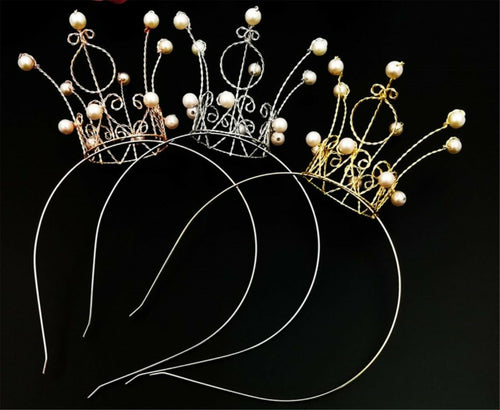 Women Girl Birthday Metal Wired Pearl Party Crown hair head band headband Tiara