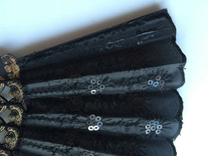Women lady Retro Black sequin Lace Spanish Party Fancy Costume Folding Fans