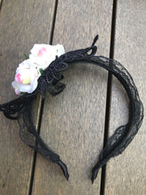 Women Black Crochet Lace Flower prom Race Fascinator Party Hair Headband band