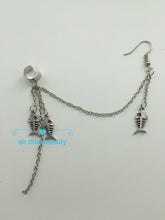 Women Lady Silver color FISH Long Tassel Chain Party Ear Drop side earrings clip