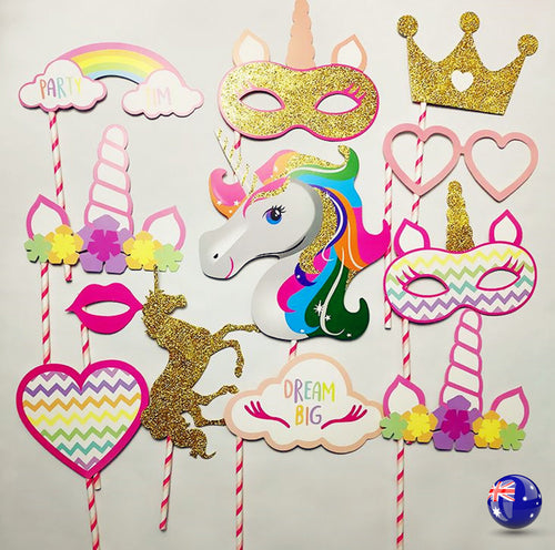 Girl Kids Unicorn pony rainbow Birthday Party Selfie Photo Booth Prop Game Signs