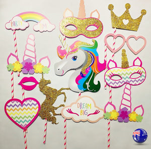 Girl Kids Unicorn pony rainbow Birthday Party Selfie Photo Booth Prop Game Signs