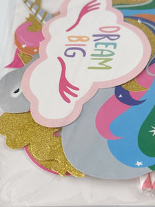 Girl Kids Unicorn pony rainbow Birthday Party Selfie Photo Booth Prop Game Signs