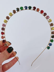 Women Girls Colorful Rainbow Gemstone Crystal Hair Head Band Hoop Headband