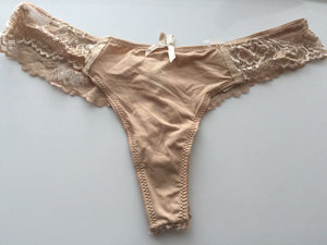 Women Lady Sexy Beige Nude Lace T shape G-string V Panties Thong Lingerie SIZE L