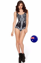 Women Skull Skeleton Halloween Swim Dance Skating Leotard Costume Bodysuit 8-10