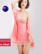 Women Sexy Satin Sleek Imitation Silk Robe Coat Nighties Gown+Babydoll dress Set
