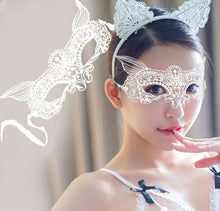 Women Kids Fox Cat White Lace Costume Party Fancy Dance Ball Eye Face Mask prop