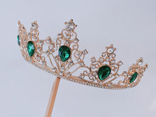 Women Retro Green Crystal Bronze Queen Party Hair Head Headband Crown Tiara