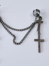 1x Men Women Tassel Cross dangle Hiphops Gothic Spike Black Earrings Side Cuff