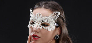 Women Kids Fox Cat White Lace Costume Party Fancy Dance Ball Eye Face Mask prop