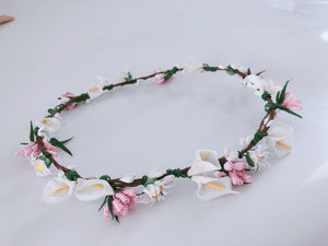 Women White Daisy Lily flower bridal Hair Headband Crown Tiara Garland Wreath